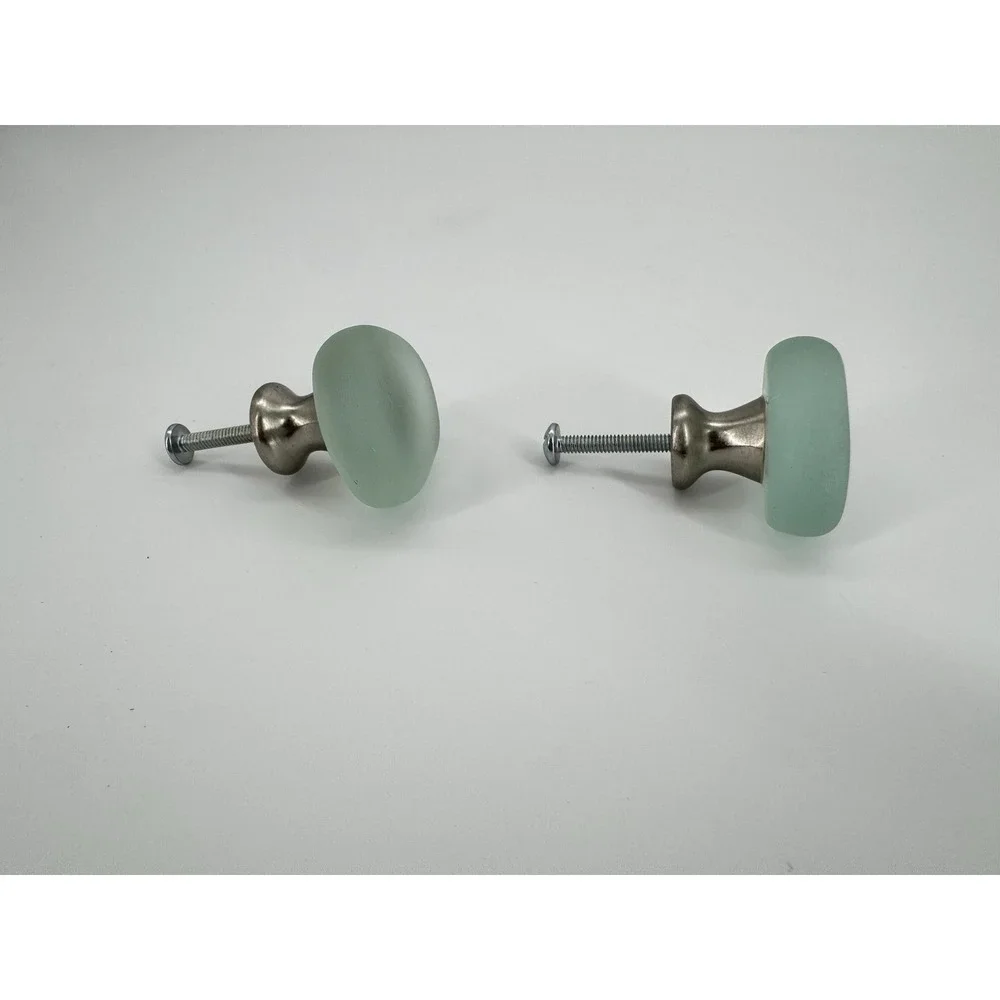 Liberty Seaglass 1.5 In. Vintage‎ Aqua And Nickel Round Cabinet Knob Lot Of 2 - Picture 2 of 6